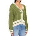 thumbnail image 4 of UTSJKR Women's Cable Knit Cardigan Sweaters Fall Long Sleeve Sweaters 2024 Fashion Clothing Color Block Bown Down V Neck Pullover Tops Casual Loose Fit Cozy Knitwear Green XL, 4 of 4