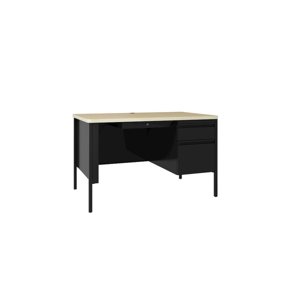 Hirsh Right-Hand Single Pedestal File Office Desk - 30"D x 48"W - Black/Maple