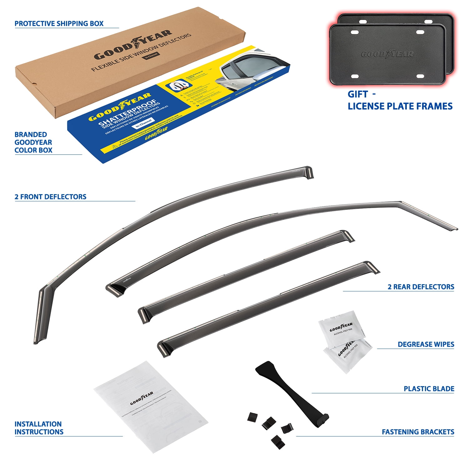 Goodyear Shatterproof in-Channel Window Deflectors for Honda Pilot 2023-2026, Rain Guards, Window Visors for Cars, Vent Deflector, Car Accessories, 4 pcs - GY008076