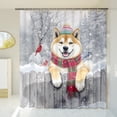 thumbnail image 3 of Playful Akita Welcomes Winter Snowy Day with Cardinal Bird Shower Curtain Inu Dog Lover Waterproof Bathroom Bathtub Curtain - 12017, 3 of 5