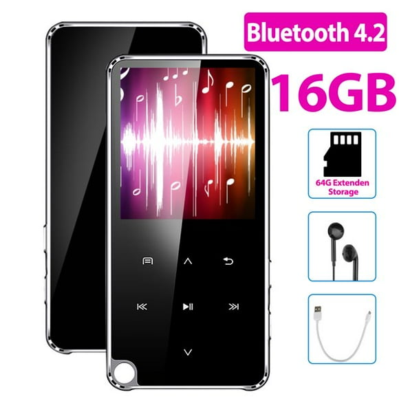 Amdohai MP3 Player with Bluetooth 4.2, EEEkit 16GB/8GB Portable HiFi Sound 1.8" Screen with Radio, Voice Recorder, E-book, Supports up to 128G TF Card Black