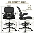 thumbnail image 2 of Winrise Drafting Chair, Tall Office Chair Ergonomic Standing Desk Chair, Lumbar Support Computer Chair Swivel Task Rolling Chair with Adjustable Flip-up Armrests & Foot Ring (Black), 2 of 13