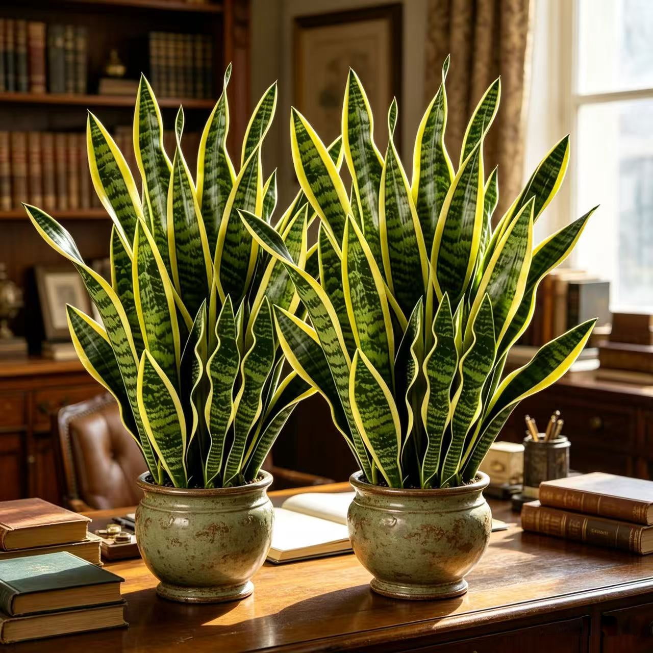 21 Inch Artificial Snake Plant, 2 Pack Faux Sansevieria Plants, UV Resistant Fake Snake Plant for Indoor Outdoor Home Decor