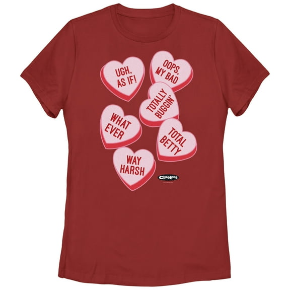 Women's Clueless Candy Hearts  Graphic Tee Red Medium