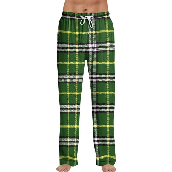LNZGNM Mens Sleep Pants Stretchy Drawstring Striped Prints Pj Pants Soft Loose Lightweight Sleep Bottoms Fashion Home Sleepwear,Dark Green M