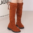 thumbnail image 2 of Zwiiyzr Girls Faux Suede Knee High Boots Kids 3-12 Years Old Chunky Low Heel Side Zipper Fashion Fall and Winter Riding Booties Brown, 2 of 7
