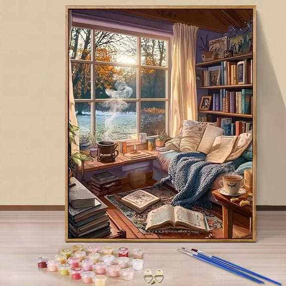JYLMOOD Paint by Numbers for Adults Kits, DIY Easy Painting by Numbers for Gift Home Wall Decoration 16x20in without Frame - Study
