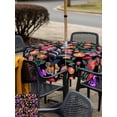 thumbnail image 5 of Outdoor Tablecloths with Umbrella Hole & Zipper, Watercolor Flowers 60x60 Inch Square Tablecloths, Retro Spring Floral Botanical Leaves Black Waterproof Table Cloth, Patio/Pool/Picnic Table Covers, 5 of 8