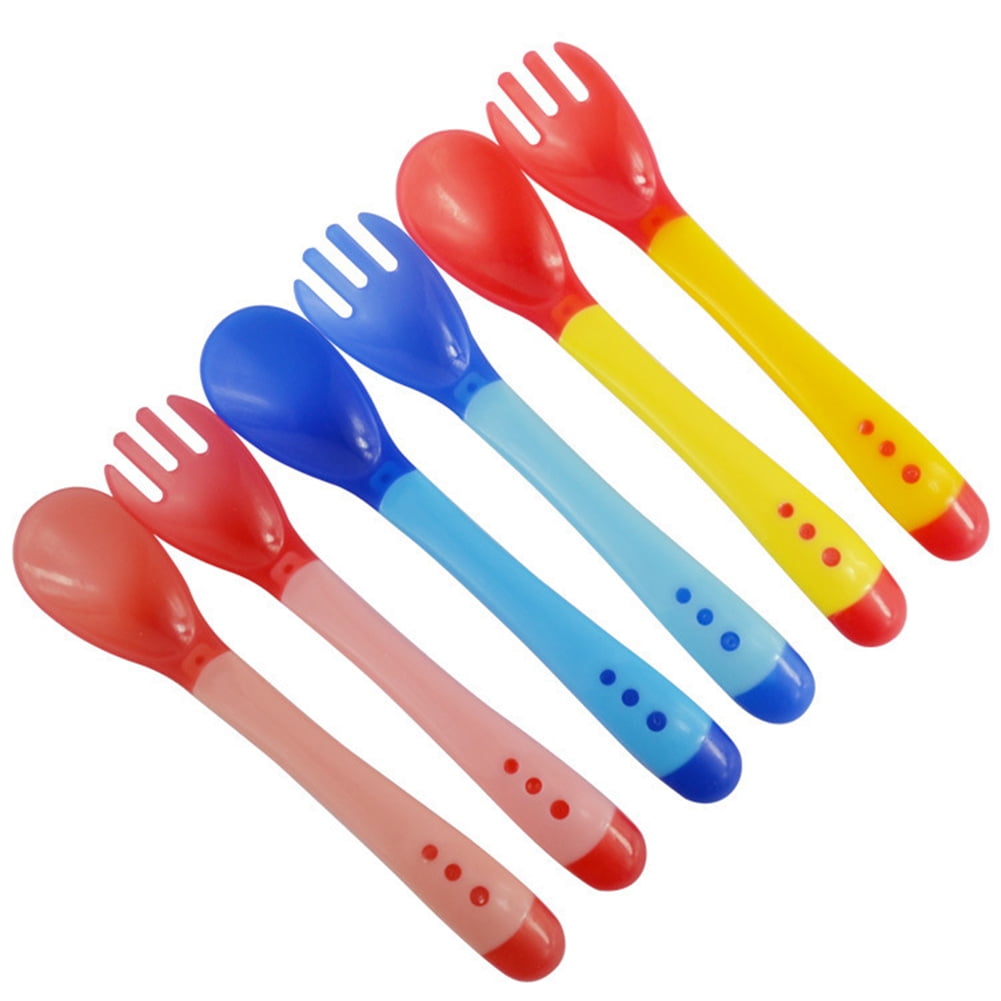 Baby Safety Silicone Temperature Sensing Spoon and Fork Feeding Flatware 