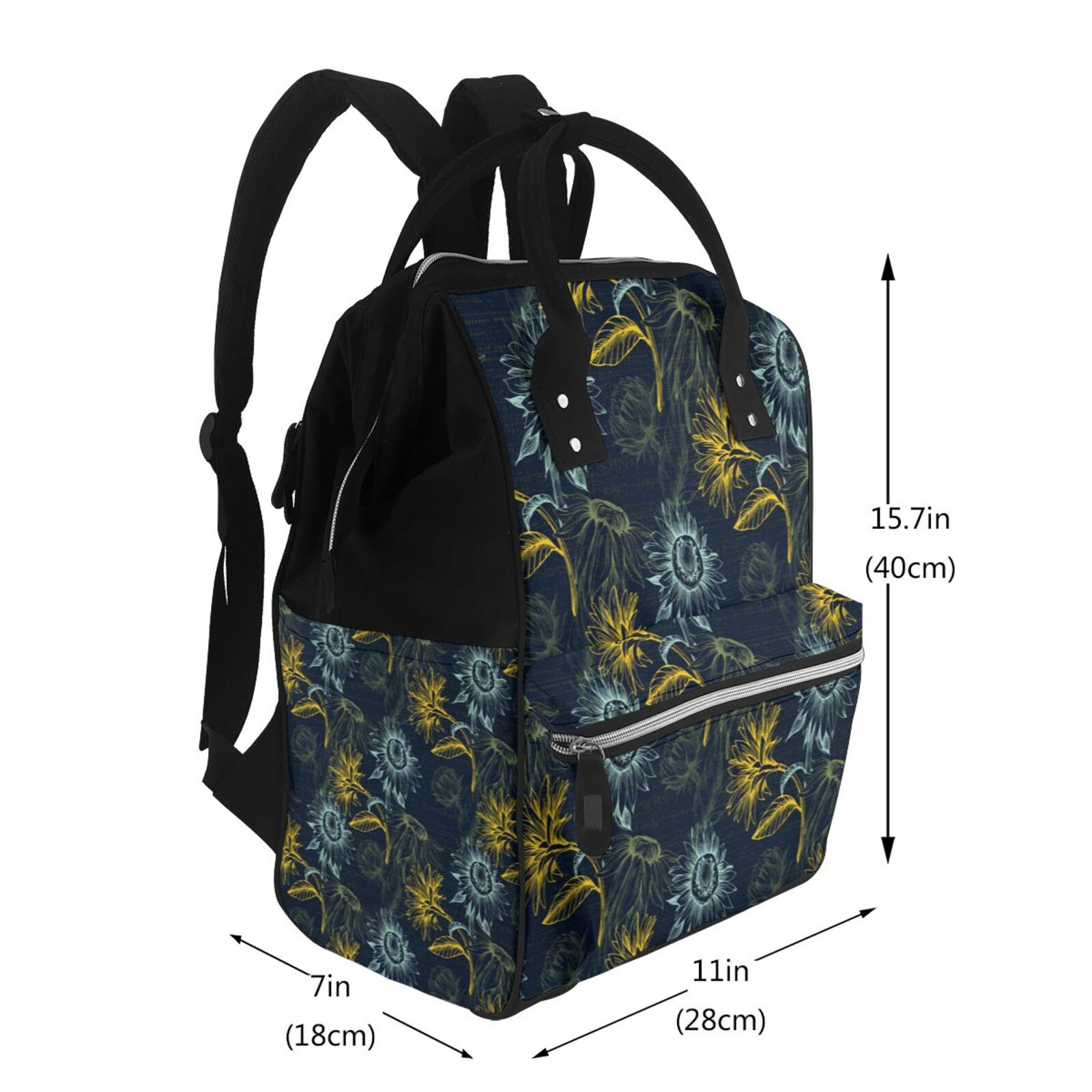 Fuzoiu Sunflowers Print Diaper Bag Backpack,Baby Essentials Travel Tote,Multi function Waterproof Diaper Bag, Travel Essentials Baby Bag - Unisex