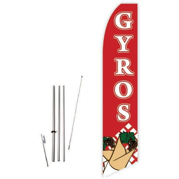 Gyros Red Super Novo Feather Flag - Complete with 15ft Pole Set and Ground Spike