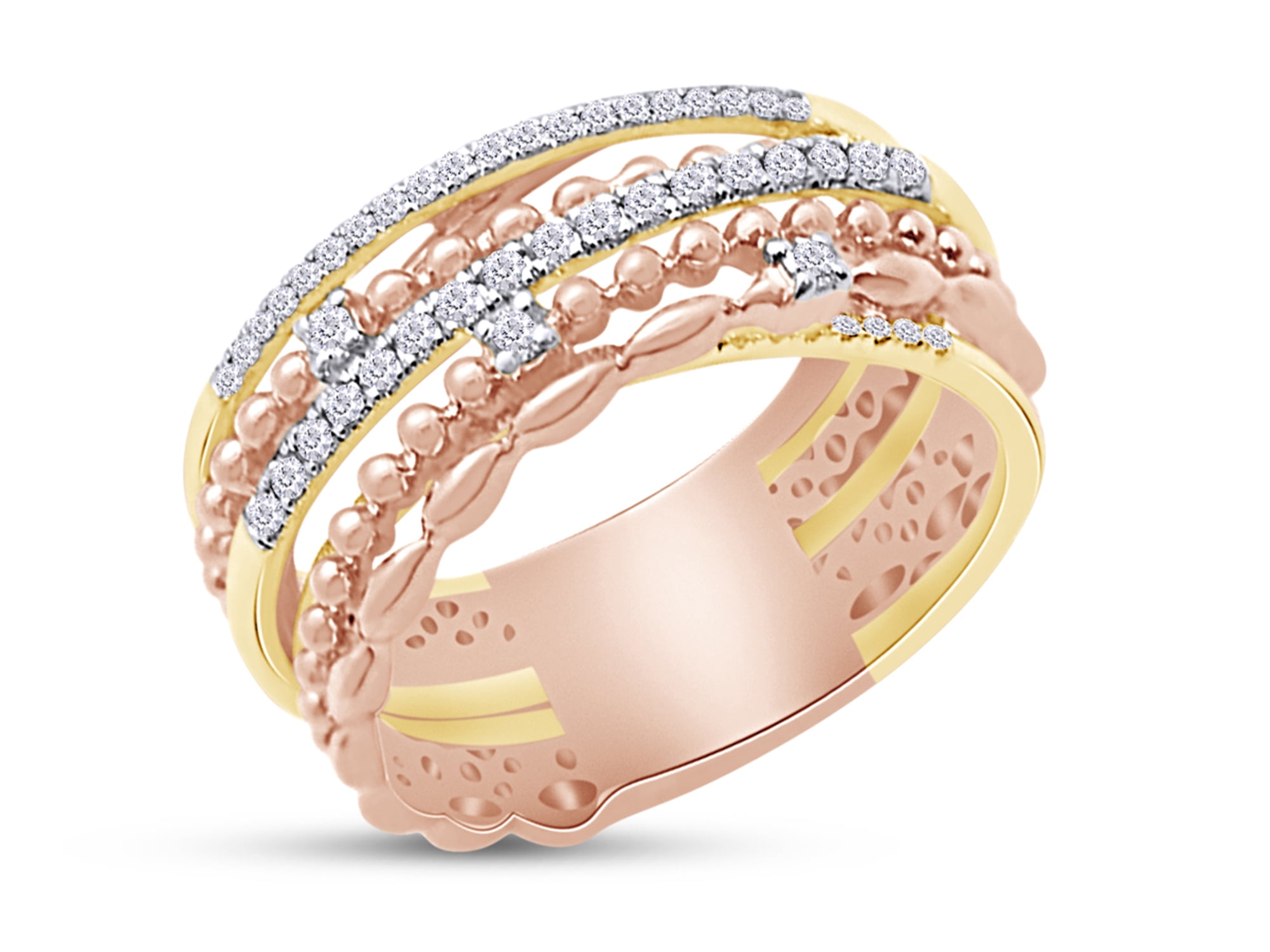 0.30 Carat (Cttw) Round Cut White Natural Diamond Two Tone Chris Cross Engagement Promise Ring In 14K Rose Gold Over Sterling Silver For Women (Clarity : I2-I3,Color : I-J) Ring Size-5