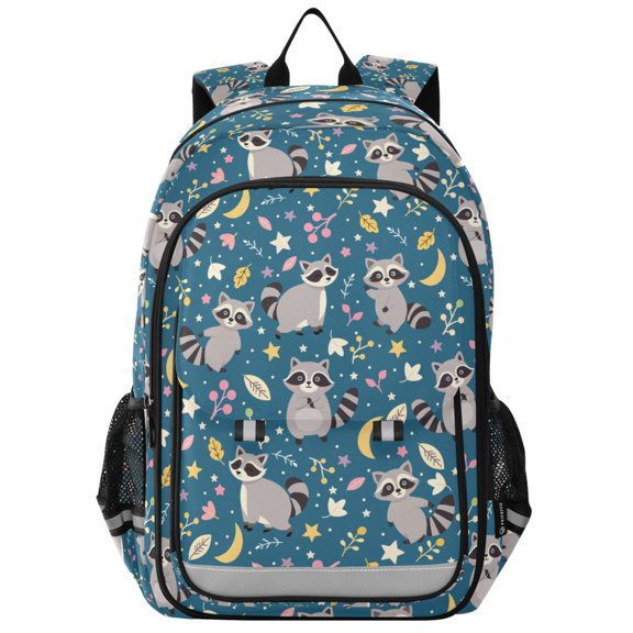 FORMRS Kids Backpack for School Unisex 17" Casual Bookbag Travel Daypack with Compartment Pockets, Blue Raccoon Star Pattern