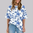 thumbnail image 2 of PVCS Womens Tops Clearance Under $5 Women's Ladies Fashion Casual Cropped Short Sleeve Printing Loose Shirt Blouse Top, 2 of 7