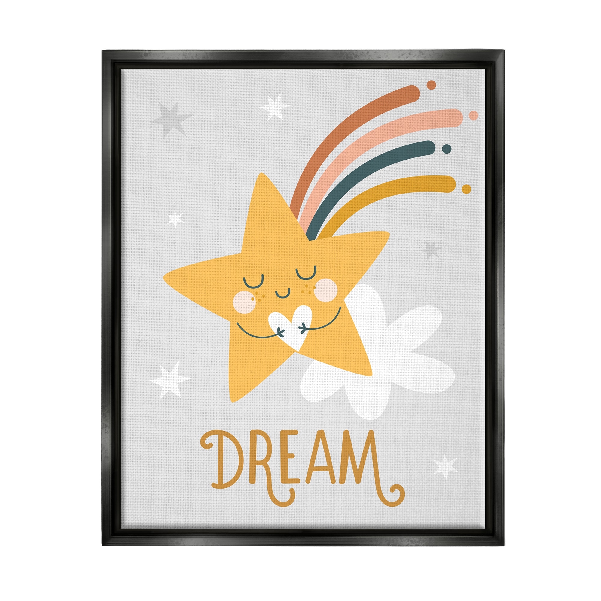 Stupell Industries Shooting Star Smile Casual Dream Calligraphy Pattern Graphic Art Luster Gray Floating Framed Canvas Print Wall Art, Design by Ilis Aviles