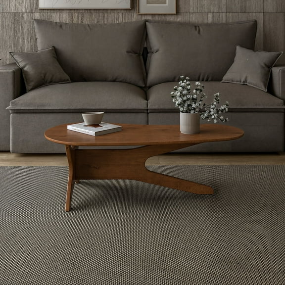 Camaflexi Mid Century Coffee Table, Solid Pine Wood Living Room Coffee Table, Castanho