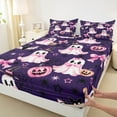 thumbnail image 3 of Manfei Child Bow Ghost Twin Sheet Sets, Kawaii Bat Spider Fitted and Flat Sheet, Purple Cartoon Halloween Microfiber Bedroom Decor, 3pcs, 3 of 7