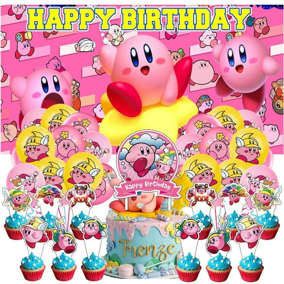 Kirby Star Latex Balloons Birthday Party Supplies Kit Decor Banner Decorations Backdrop Cake Topper
