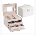 thumbnail image 3 of Simperf Jewelry Box for Women, 3-Layer Leather Jewelry Holder Organizer, with 2 Drawers, Large Jewelry Storage Boxes, Jewelry Box with Lock and Mirror, Large Storage Space for Ring, Necklace, Earring, 3 of 9