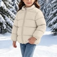thumbnail image 6 of Kids' Stand Collar Zip Puffer Jacket, Bear Applique On the Back and Padded Warm Construction, Side Pockets, Kids Winter Outerwear, 1‑8 Years, Toddler Jacket Beige 7-8 Years, 6 of 7