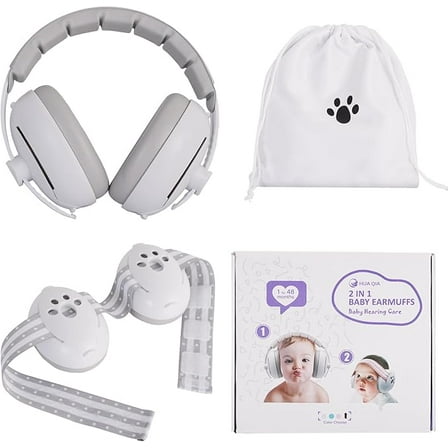 Cuopluber 2-in-1 Baby Ear Muffs and Headphones with Adjustable Stretchy Band for Noise Protection