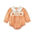 thumbnail image 3 of Halloween Baby Girl Outfits Pumpkin Bubble Romper Thanksgiving Smocked Clothes Checkered Bodysuit, 3 of 9