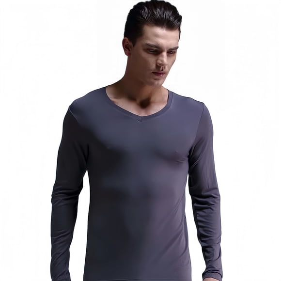 Ropa Interior Térmica para Hombre, Camisa de Manga Larga con Cuello en V y Capa Base para Invierno, Gris, Talla 4XL, 1 Unidad