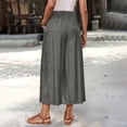 thumbnail image 6 of Wide Leg Capri Pants for Women Solid Color High Elastic Waist Ruffle Cropped Trousers Loose Fit Beach Long Shorts with Pockets, 6 of 8