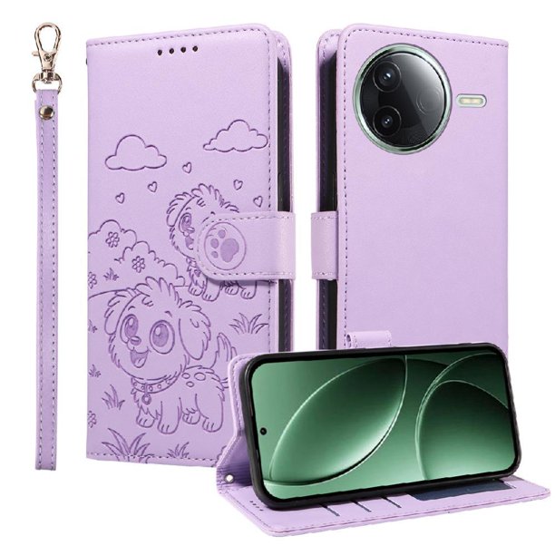 Funda Cartera GANGXUN con Diseño de Perrito en Relieve para Xiaomi POCO F7 Pro , Protección 360° con Ranuras y Correa Desmontable