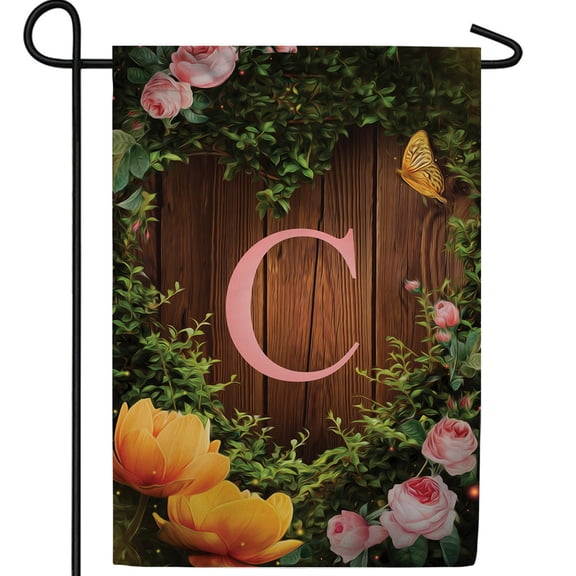 America Forever Spring Monogram Garden Flag Letter C 12.5 x 18 inches Double Sided Vertical Outdoor, Yard, Lawn, Seasonal Decorative Beautiful Flowers, Garden, Summer Butterfly Garden Flag