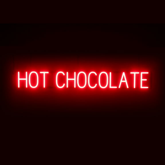 SpellBrite HOT CHOCOLATE LED Sign for Business. 48.8" x 6.3" Red HOT CHOCOLATE Sign Has Neon Sign Look With Energy Efficient LED Light Source. Visible from 500  Feet, 8 Animation Settings.