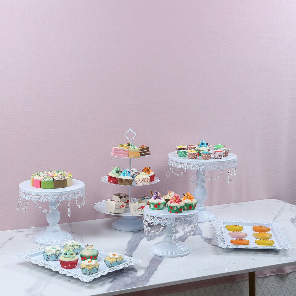 6PCS Wedding Cake Stand Crystal Decor Metal Cupcake Holder Plates Set 