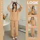 thumbnail image 4 of Ropa para el hogar Traje de primavera para mujer de color sólido Pijama informal de cuello redondo y manga larga Jersey de color caramelo Pantalones casuales para mujer, 4 of 6