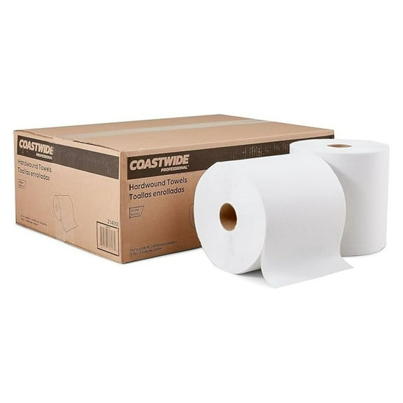 COASTWIDE 1-Ply Hardwound Paper Towels, 100% Recycled, 800 Feet Per Roll, 6-Pack, White