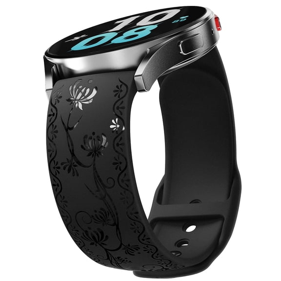 HALLEAST for Galaxy Watch 4 Band for Women, Engraved Floral Lace Strap for Samsung Galaxy Watch 4 / 5 40mm 44mm, 4 Classic 42mm 46mm, Galaxy Watch 5 Pro 45mm Soft TPU Wristband, DeepBlack
