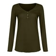 thumbnail image 3 of Pejock Women's Long Sleeve V Neck Ribbed Knit Button T Shirts Henley Solid Color Plus Size Spring Fall Tops Army Green L (US Size:8), 3 of 6