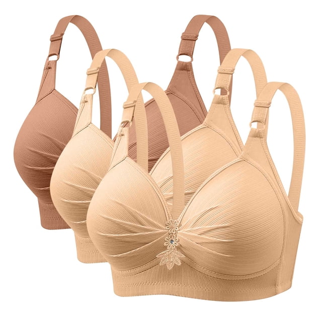 Timegard 3pc Wireless Bras for Women Plus Size Adjustable Strap Ruched Full Coverage Comfy Tshirts Bra