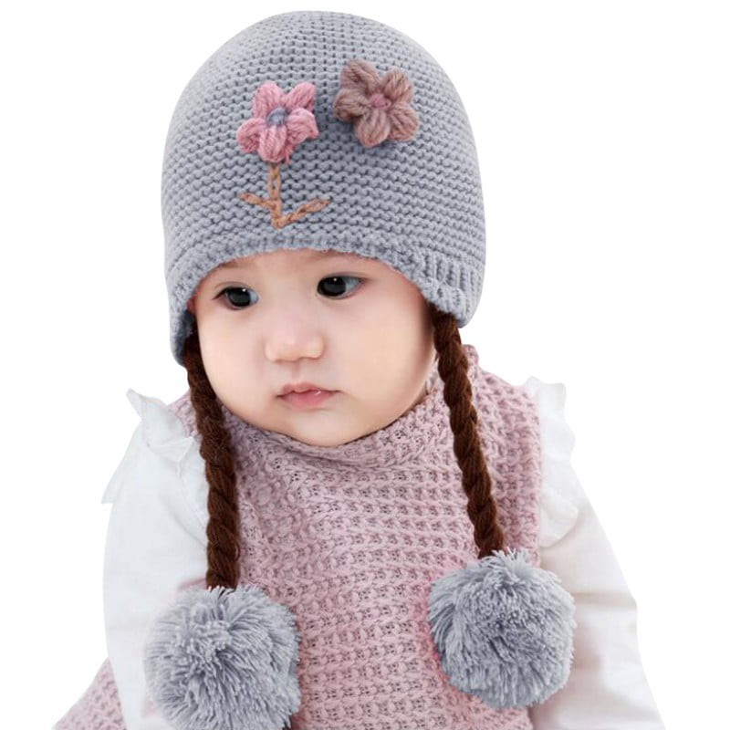 Winter Warm Hat Toddler Baby Girls Flower Pattern Knitting Caps with