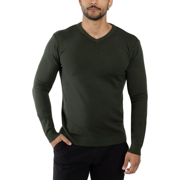 X RAY JEANS Mens Basic V-Neck Sweater Pullover, Olive, L
