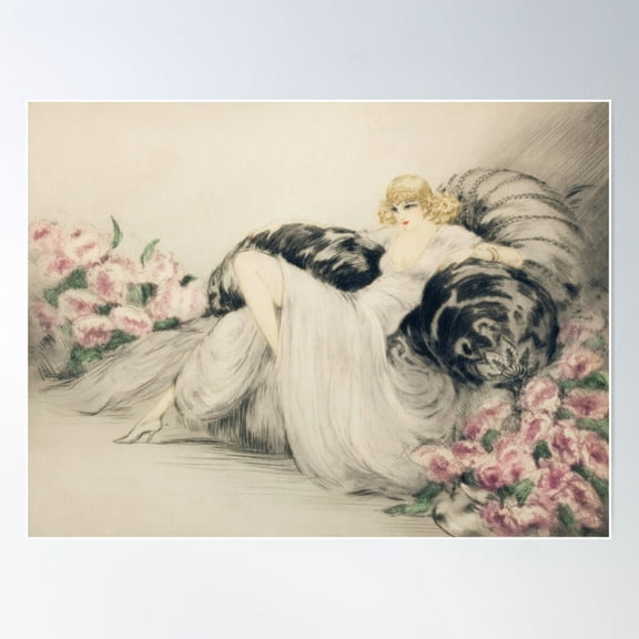 Louis Icart - Peonies, 1935 Poster Wall Art, Modern Wall Decor For Living Room Bedroom, 8x12 UNFRAMED