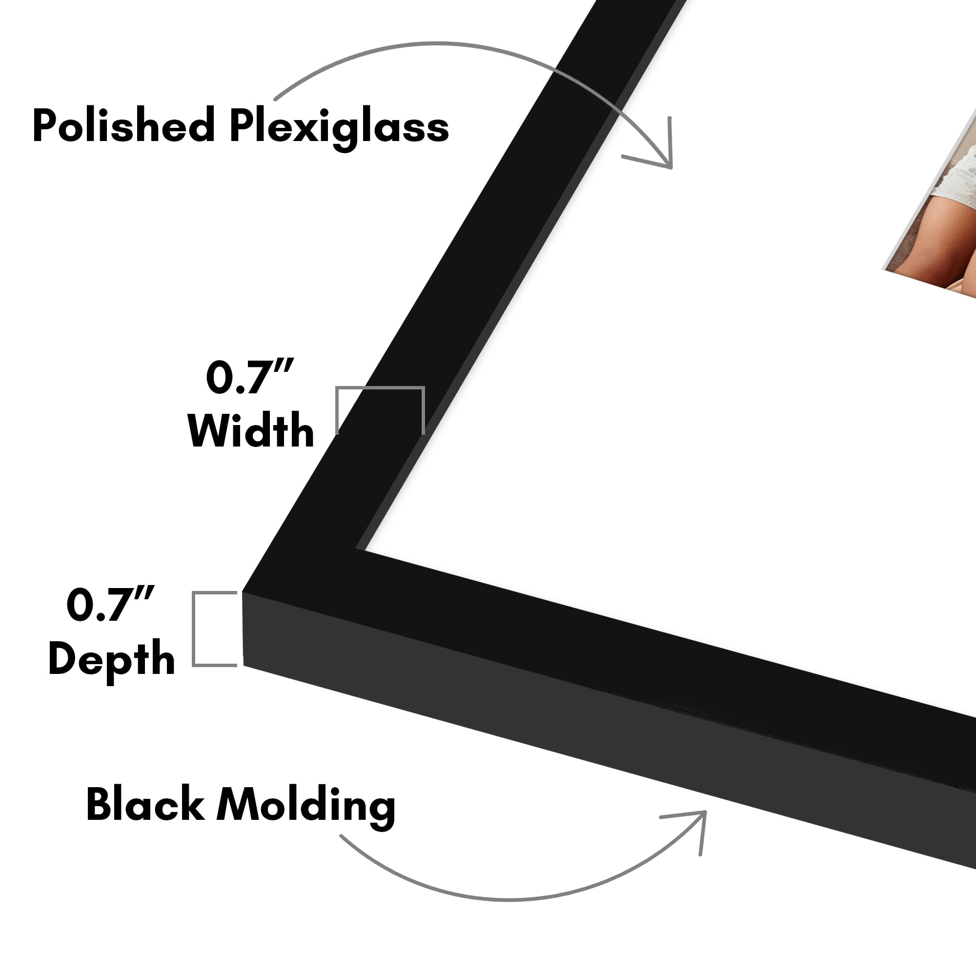 Americanflat 20x26 Picture Frame with Polished Plexiglass with 11x14 Mat Display Photo Streamline - Black