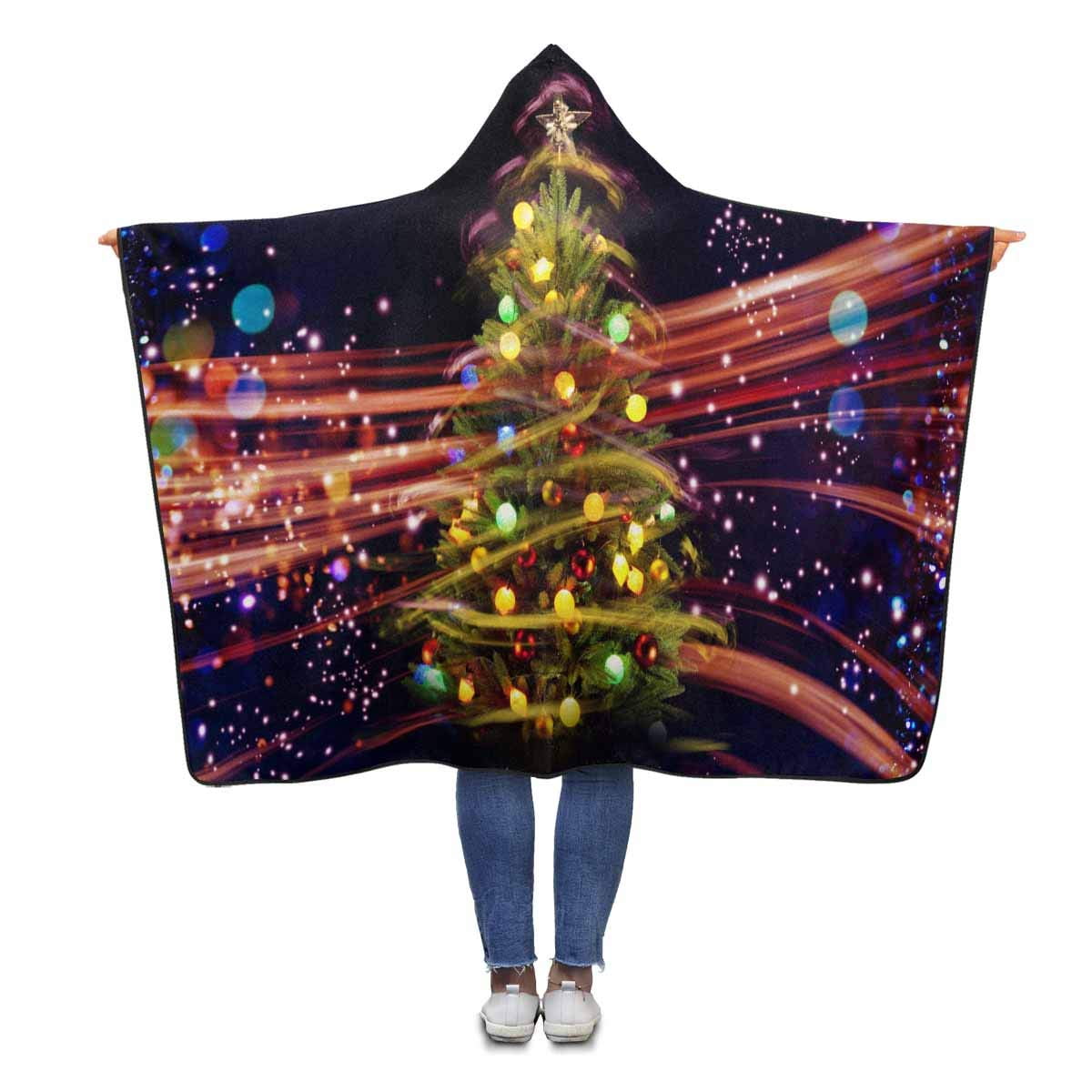 ASHLEIGH Snow Christmas Tree Lights Hooded Blanket 56x80 inches Adults