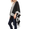 thumbnail image 3 of Sakkas Avi Women's Reversible Open Front Poncho Cardigan Ruana Cape Shawl W/Fringe - Border Charcoal - One Size Regular, 3 of 5