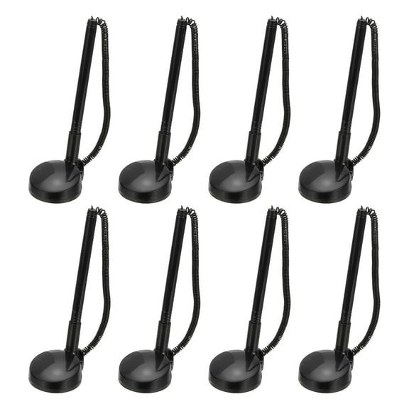 Uxcell 8 Pcs Secure Pen with Adhesive Chain and Security Pen Holder, Reception Counter Pens Desktop Pen Black Ink Refills for Desk Workplace Office Home Supplies, Round Base, Pure Black