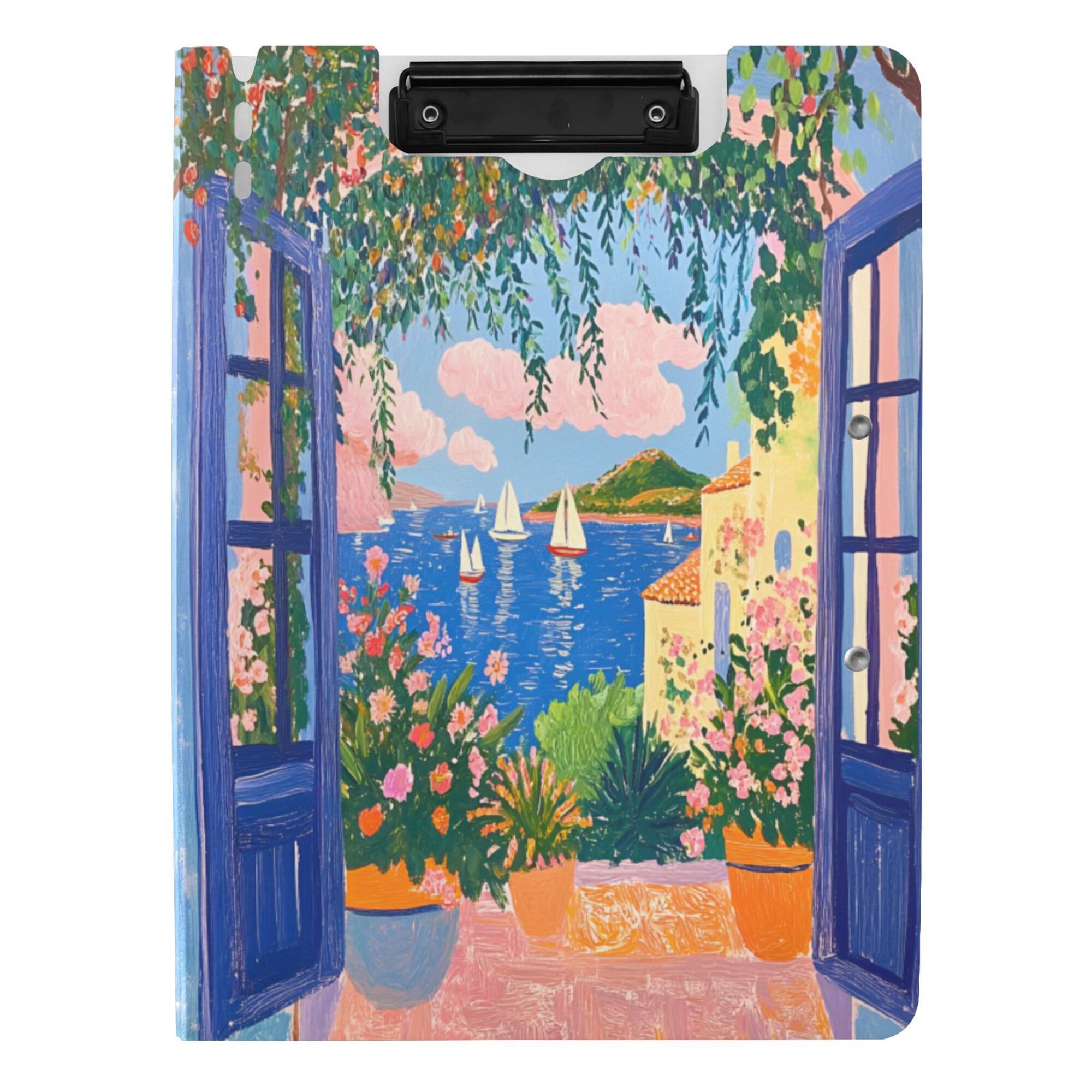 FORMRS A4 Clipboard Folder with Pen Holder Horizontal Foldable School Office Binder, Blue Window