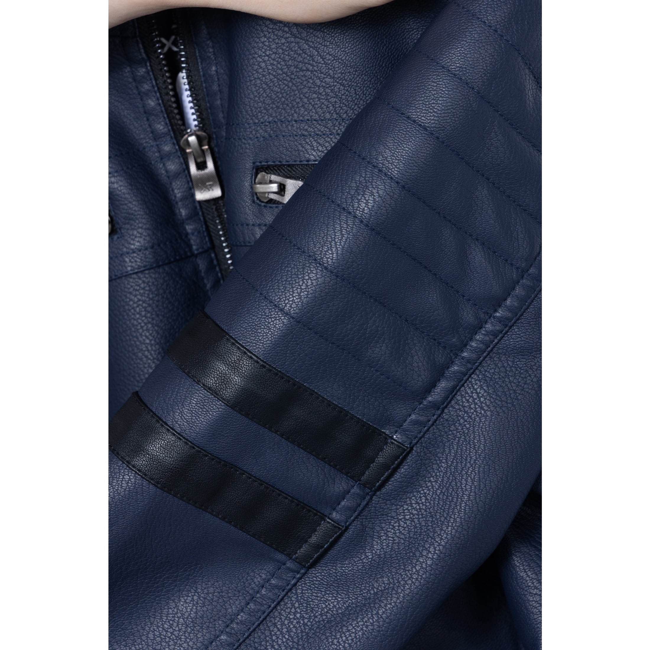 X RAY Teen Faux Leather Jacket for Fall & Winter (S - XL), Kids Outerwear Coat, Motorcycle PU Leather Jacket for Boys, Navy/Black, XL