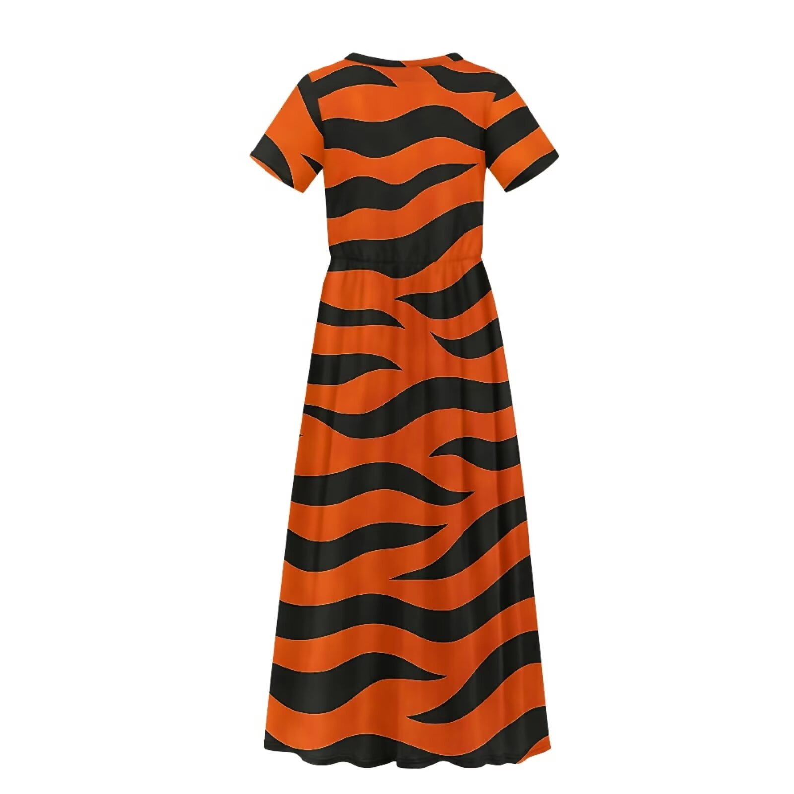 Uourmeti Girls Casual Dresses Swing Tiger Stripes Printed Short Sleeve Loose Maxi Dresses for Birthday Party, Kindergarten, Daily Wear, Size 7-8 Years