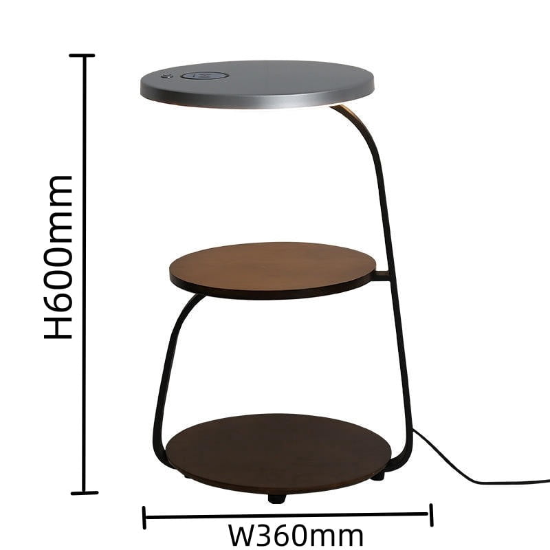 Glownest Bedside Table with LED Light, Wireless Charging, Walnut Wood, Touch Switch, Modern Nightstand for Bedroom