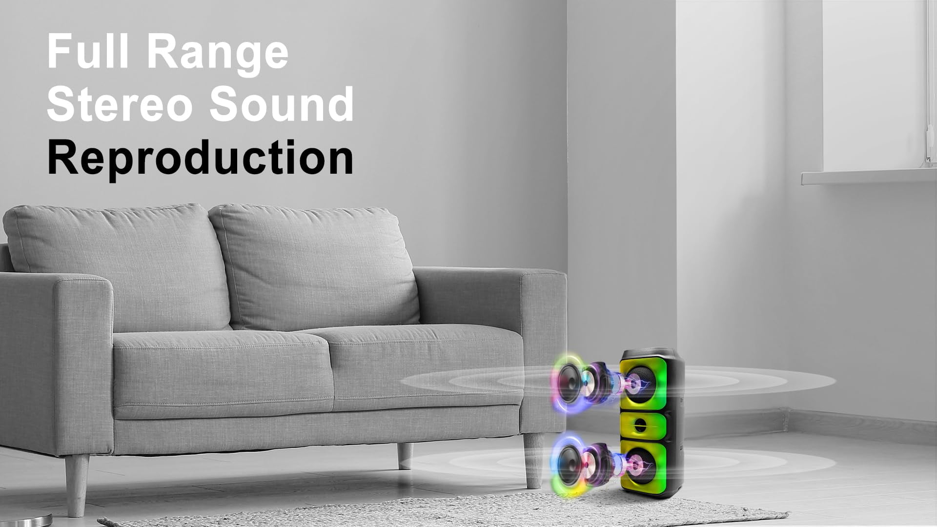 Fisher Portable Bluetooth Wireless Speaker System: Dual 4" 20W Peak Power|Loud HD Deep Bass Sound & LED Lights, Rechargeable|TWS Pairing|Long Lasting Battery, USB Port, TF, AUX, Handle Bar