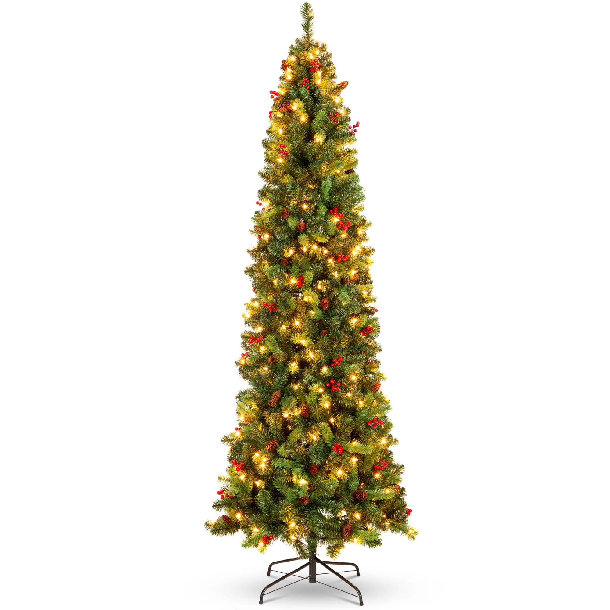 7.5ft Pre-Lit Hinged Artificial Pencil Christmas Tree w/350 Multicolor Lights 